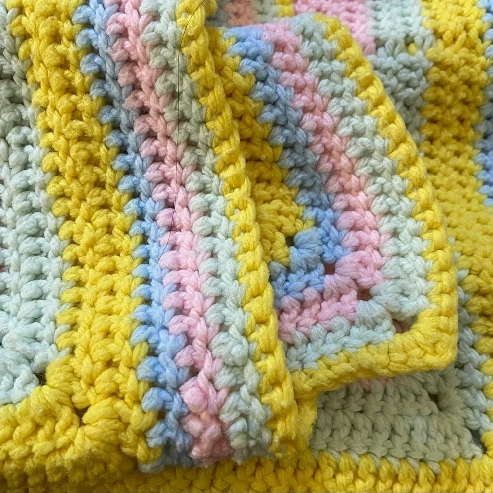 Afghan Crochet Throw Blanket Raised 3D Square Blanket Handmade Pastel Rainbow